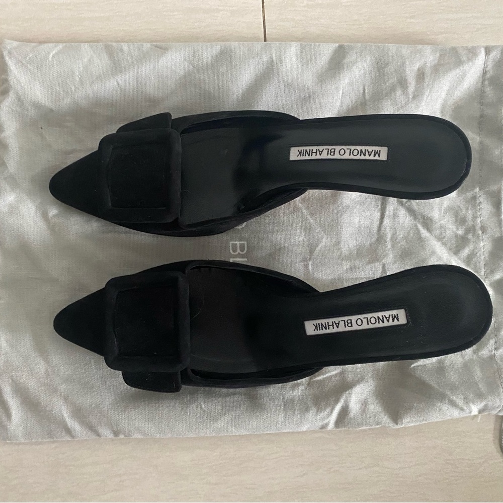 Manolo Blahnik Maysale- Black Suede. Worn once. Size 37. Comes with dustbag.